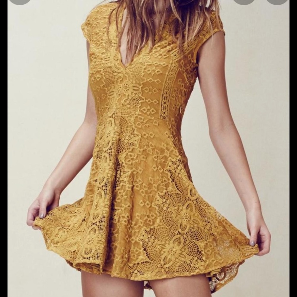Elegant Mustard Lace Dress